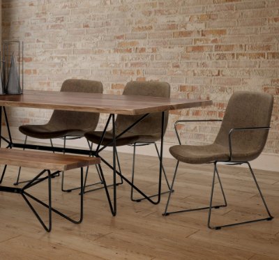 68314 - Sawyer I Brown Faux-Leather Seat BlackIron Frame Dining Chair