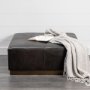 69059 - Minara 36" Square Black Leather Wrapped w/Metal Base Ottoman