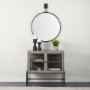 69291 - Arelius 36L x 18W x 32H Gray Wood, Black Metal Base w/ 2 Glass Doors Accent Cabinet