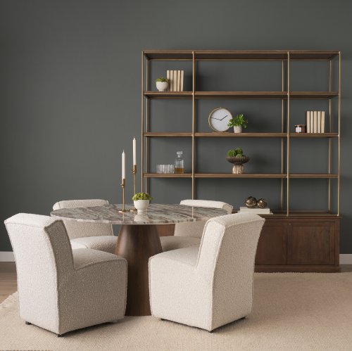 71103-AB - Allyson 54" Round Brown Pedestal w/Savar Pink Marble Top Dining Table