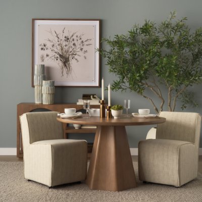 68324 - Damon Fully Upholstered Cream-Toned Fabric Dining Chair on Casters