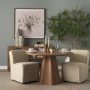 68324 - Damon Fully Upholstered Cream-Toned Fabric Dining Chair on Casters