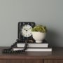 69487 - Karl 6.0L x 3.0W x 6.8H Rustic Black Iron Rounded Square Table Clock
