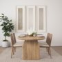 69349 - Clara Light Brown Wood W/ Cream Fabric Seat and Cane Back Armless Dining Chair