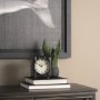 69487 - Karl 6.0L x 3.0W x 6.8H Rustic Black Iron Rounded Square Table Clock