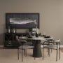 70781-AB - Maxwell 48" Round White Marble Top w/ Black Metal and Wood Pedestal Base Dining Table