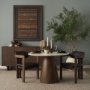 70563-AB - Allyson 42" Round Brown Wood Pedestal w/Banswara White Marble Top Dining Table