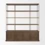 71114-AB - Baron 4-Door Dark Brown Wood w/ Antique Brass Metal Open Shelving Unit