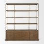 71114-AB - Baron 4-Door Dark Brown Wood w/ Antique Brass Metal Open Shelving Unit