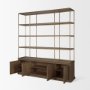 71114-AB - Baron 4-Door Dark Brown Wood w/ Antique Brass Metal Open Shelving Unit