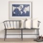 13072 - Blueprint World Map by Sue Schlabach a Hand Embellished Textured Framed Art Print Matted under Glass