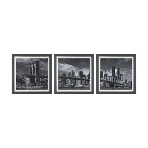 15869 - Brooklyn Bridge (Set of 3) by Richard Silver Textured  Framed Art Print Matted under Glass