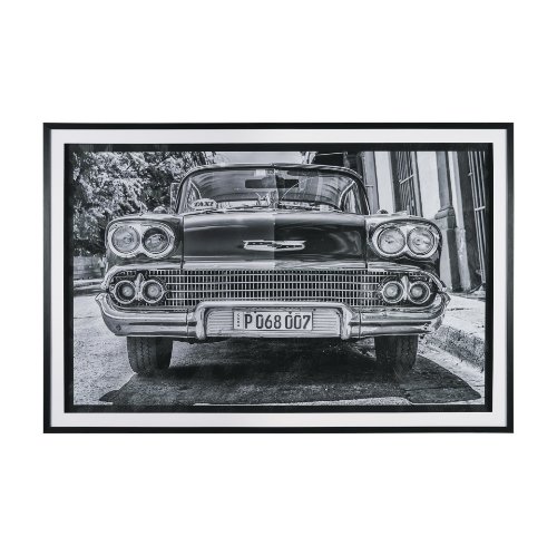 15873 - Classic Old Chevy in Havana Cuba by Richard Silver Textured  Framed Art Print Matted under Glass