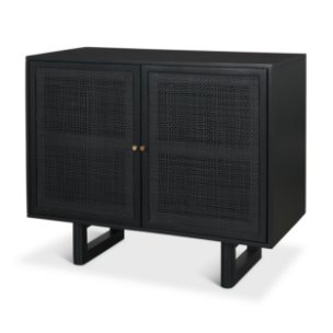 Grier Matte Black Stained Wood w/ Black Cane Accent Cabinet