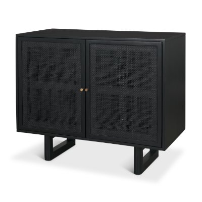 71141 - Grier Matte Black Stained Wood w/ Black Cane Accent Cabinet