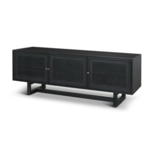Grier 65" Black Solid Wood W/ Black Cane Media Console