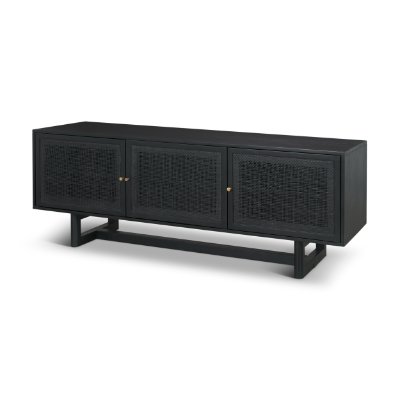 71143 - Grier 65" Black Solid Wood W/ Black Cane Media Console
