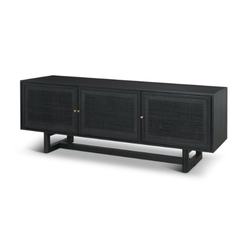 71143 - Grier 65" Black Solid Wood W/ Black Cane Media Console