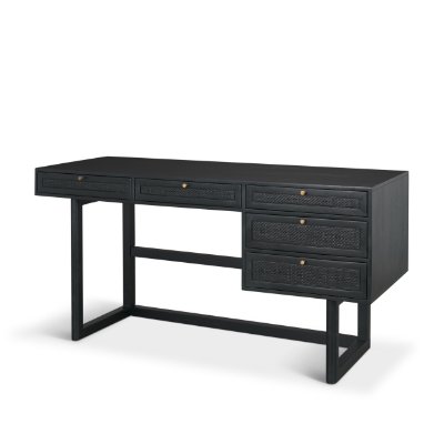 71145 - Grier  60" Black Solid Wood W/ Black Cane Office Desk