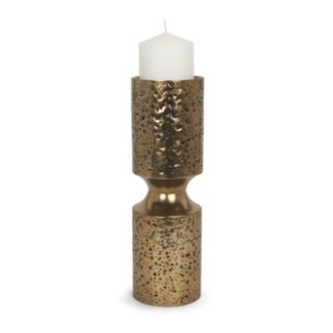 Akira Large Hammered Gold Metal Pillar Candle Holder