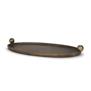 Jianna Small Oval Textured Antiqued Gold Metal Tray with Handles