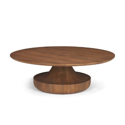 71209-AB - Arno Warm Mid-Brown Wood Sculptural Round Coffee Table