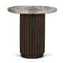 71213-AB - Marbrello Pink Marble Top Espresso Brown Fluted Wood Round Side Table