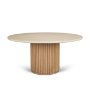 71216-AB - Marbrello 60" Botticino Marble Top Light Brown Fluted Wood Round Dining Table