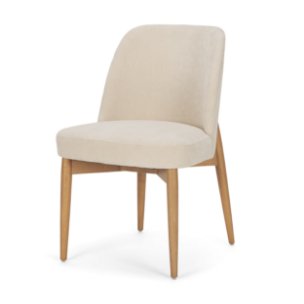 Abbie Curved Back Dining Side Chair | Oatmeal Fabric w/ Brown Wood
