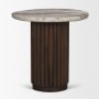 71213-AB - Marbrello Pink Marble Top Espresso Brown Fluted Wood Round Side Table
