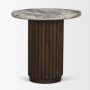 71213-AB - Marbrello Pink Marble Top Espresso Brown Fluted Wood Round Side Table