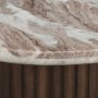 71213-AB - Marbrello Pink Marble Top Espresso Brown Fluted Wood Round Side Table