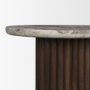 71213-AB - Marbrello Pink Marble Top Espresso Brown Fluted Wood Round Side Table