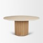 71216-AB - Marbrello 60" Botticino Marble Top Light Brown Fluted Wood Round Dining Table