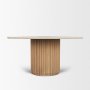 71216-AB - Marbrello 60" Botticino Marble Top Light Brown Fluted Wood Round Dining Table
