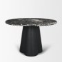 71221-AB - Marilyn 48" Black Forest Marble Black Wood Pedestal Round Dining Table
