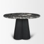 71221-AB - Marilyn 48" Black Forest Marble Black Wood Pedestal Round Dining Table