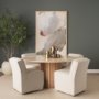 71216-AB - Marbrello 60" Botticino Marble Top Light Brown Fluted Wood Round Dining Table