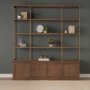 71114-AB - Baron 4-Door Dark Brown Wood w/ Antique Brass Metal Open Shelving Unit