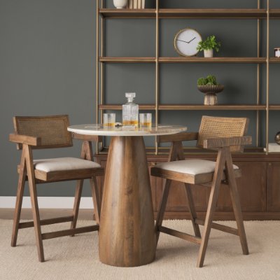 71134-AB - Allyson 32"  Round Medium Brown Wood w/Savar Pink Marble Top Bistro Table