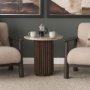 71213-AB - Marbrello Pink Marble Top Espresso Brown Fluted Wood Round Side Table