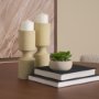 71150 - Akira Small Textured Beige Metal Pillar Candle Holder