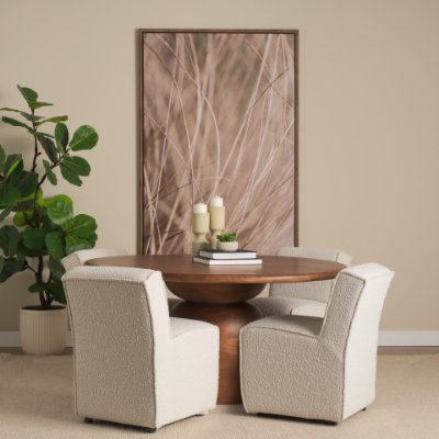 71217-AB - Atlas 60"  Warm Mid-Brown Wood Stacked Pedestal Base Round Dining Table 