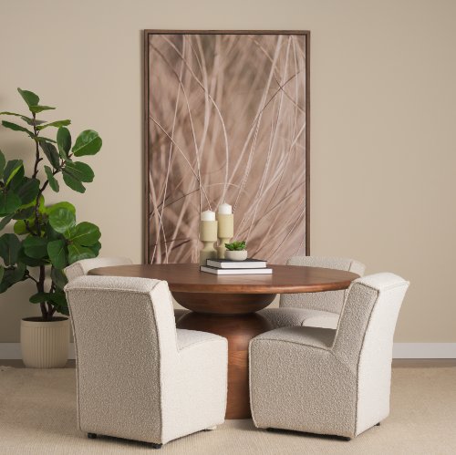 71217-AB - Atlas 60"  Warm Mid-Brown Wood Stacked Pedestal Base Round Dining Table 