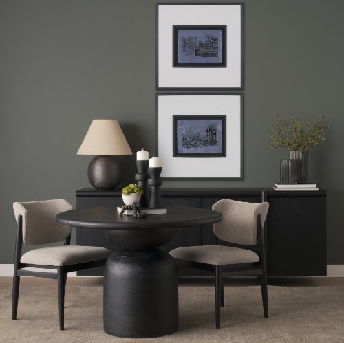 71219-AB - Atlas 42" Black Wood Stacked Pedestal Base Round Dining Table 