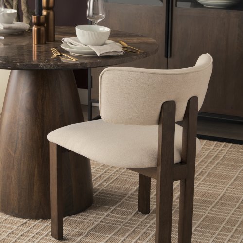71249 - Soho Curved Open Back Cream Chenille Tripod Frame Dining Chair