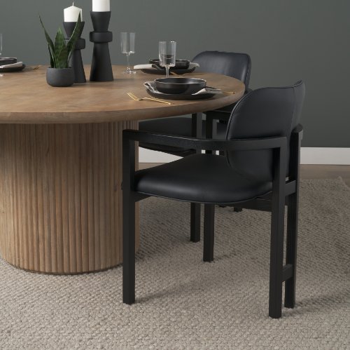 71257 - Carlisle Curved Back Black Leather Tripod Frame Dining Armchair