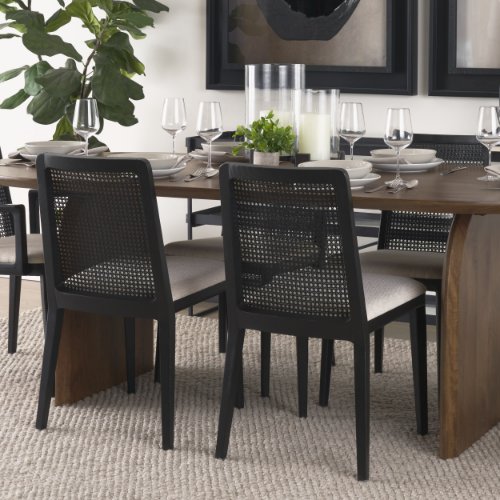 69350V - Clara Black Beech Wood W/ Cream Fabric Seat and Cane Back Armless Dining Chair