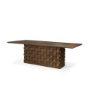 71292-AB - Trellyn 94" Dark Brown Solid Wood Carved Woven Base Rectangular Dining Table