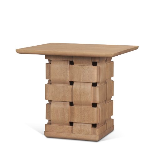 71295 - Trellyn Light Brown Wood w/ Carved Woven Base Square Accent Table